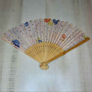 Folding Oriental Wood Paper Hand Fan Floral